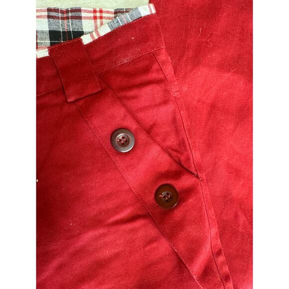 YH HOMME Red Pants 30x30 Button & Plaid Detail Straight Fit Trousers - Picture 4 of 7